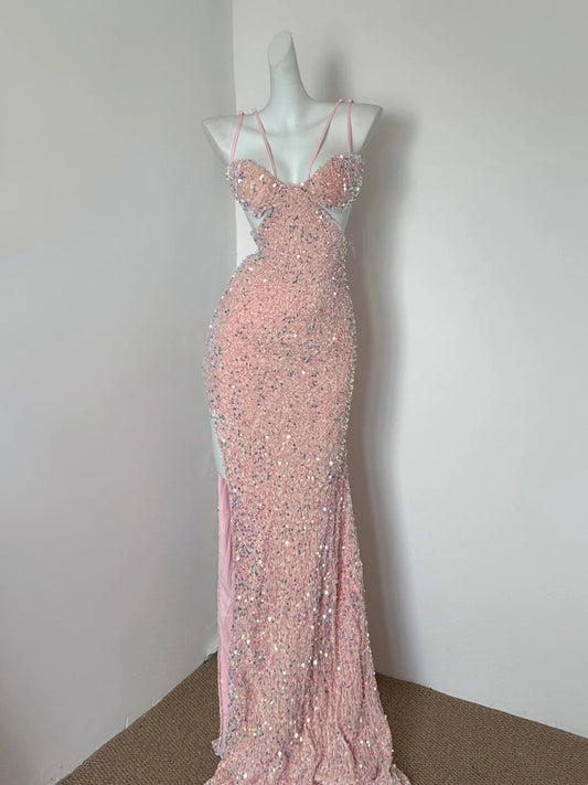 Pink Shiny Fashion Long Sequin Prom Dress Evening Dress Party Dress gh4839