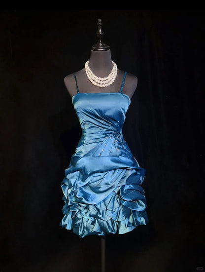 Blue Beaded Short Homecoming Dress Prom Dress Evening Dress gh4364