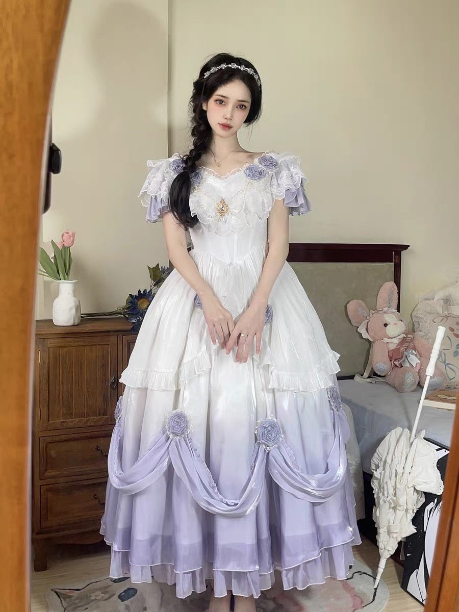Vintage Ball Gown Off The Shoulder Short Sleeves 16th Lilac Birthday Dress Lolita Summer Dress 18th Birthday Outfits W1135