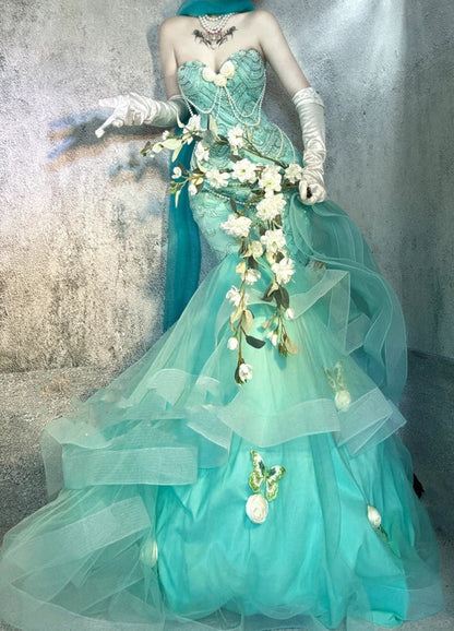 Blue gorgeous exquisite beaded long satin ball gown evening dress party dress gh4502