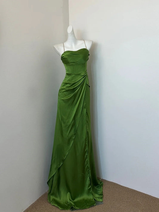 Green simple fashion satin long prom dress evening dress party dress gh4832