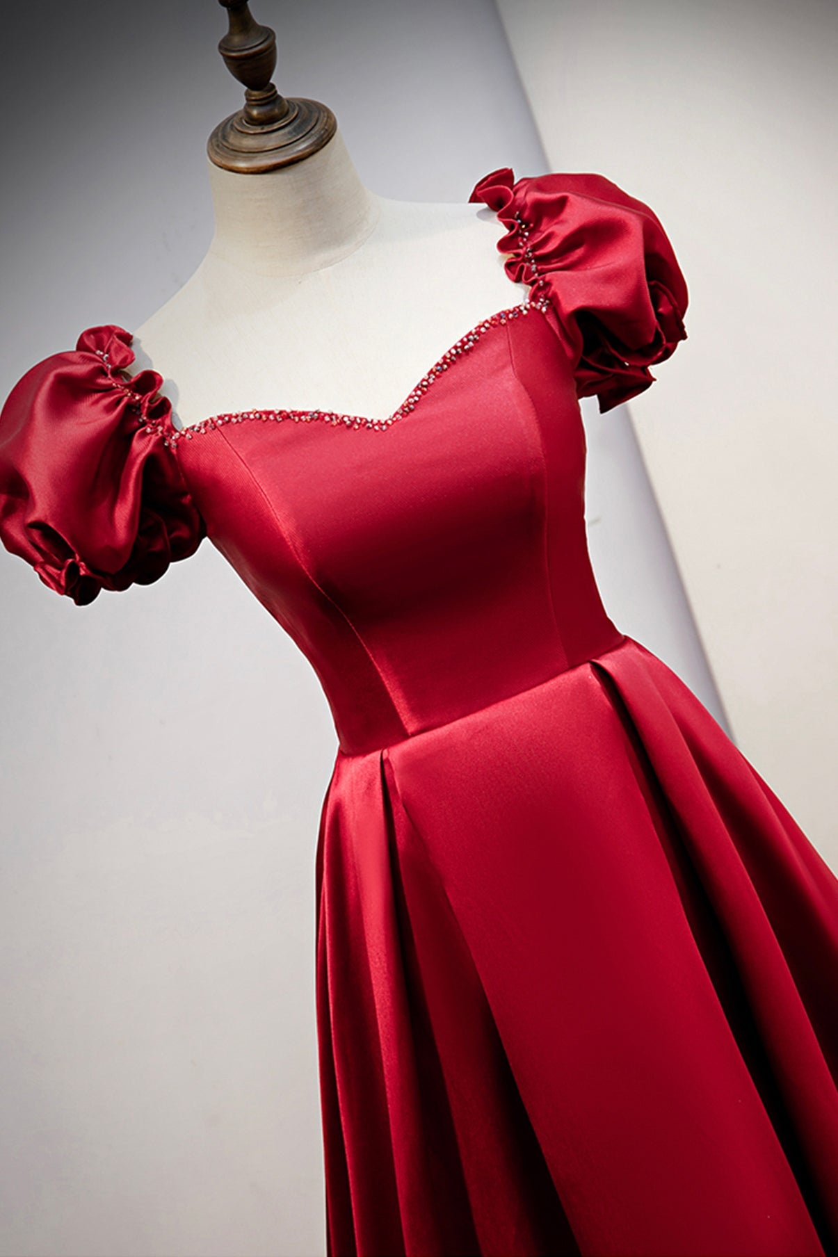 Burgundy satin long A line prom dress evening dress  8711