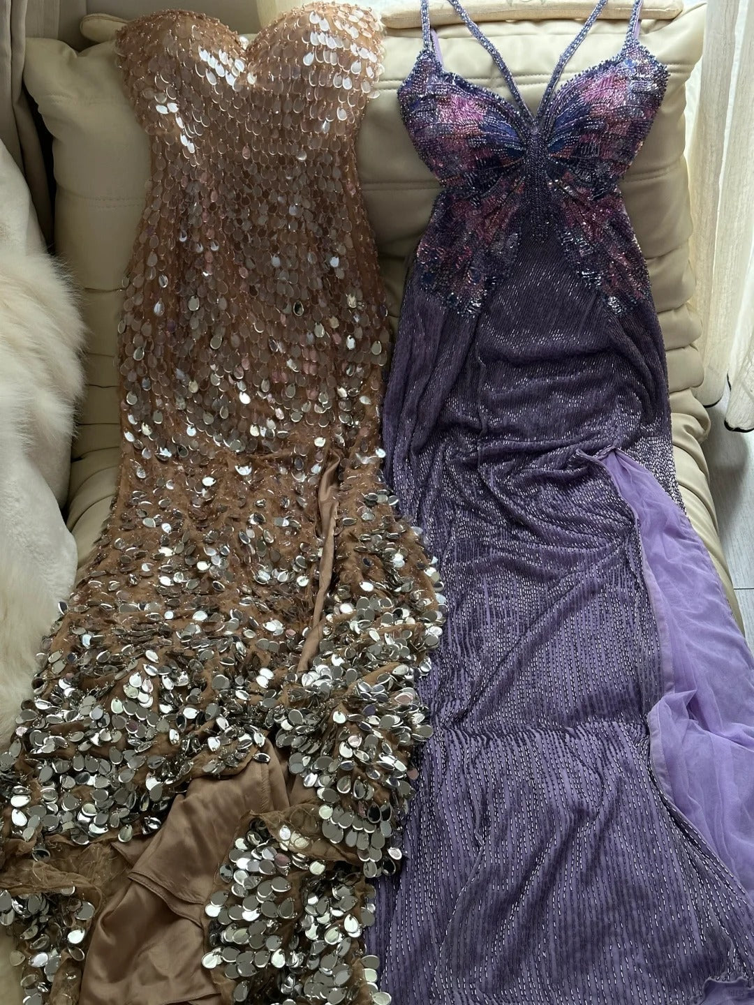 Purple Shiny Gorgeous Luxury Sequin Heavy Spaghetti Strap Long Butterfly Decoration Sequin Chiffon Ball Gown Evening Gown Party Dress gh4175