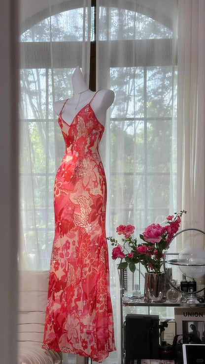 Red Beaded Romantic Elegant Long Chiffon Ball Gown Evening Gown Party Gown Date Gown gh4615