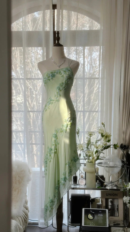 Green Romantic Gorgeous Exquisite Elegant Beaded One Shoulder Long Chiffon Evening Dress Prom Dress Prom Dress Birthday Vacation Party Dress gh4047