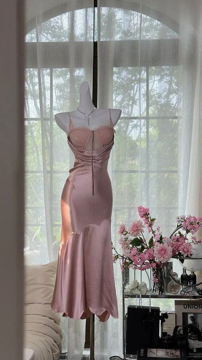 Pink Sexy Elegant Romantic Satin Long Ball Gown Evening Dress gh4401