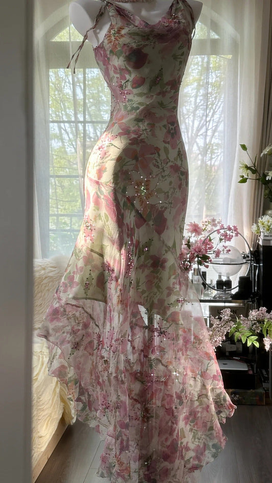 Pink gorgeous fashion elegant vintage floral exquisite beading long chiffon ball gown evening dress birthday party dress prom dress gh3952