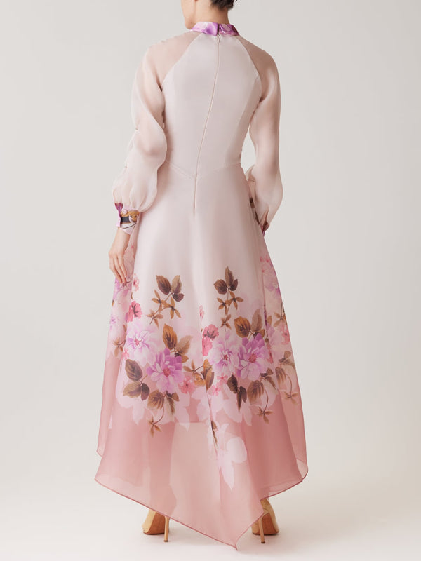 Organza Jewel Button High Low Hem Shirt Dress