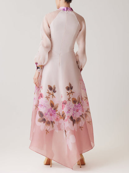 Organza Jewel Button High Low Hem Shirt Dress