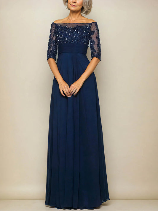 Off-the-shoulder Lace Solid Color Maxi Dress