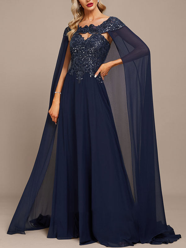 Round Neck Lace Trailing Evening Dress