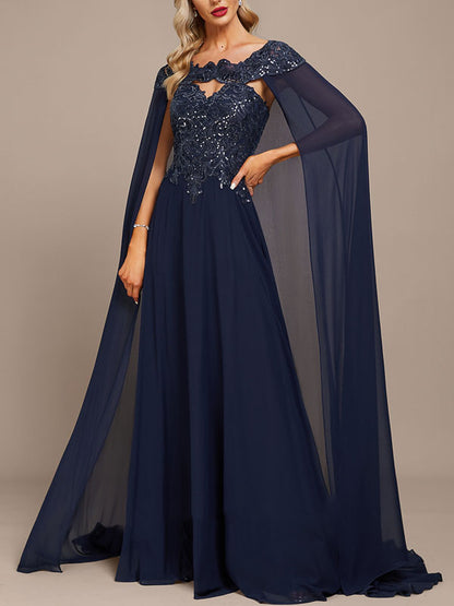Round Neck Lace Trailing Evening Dress