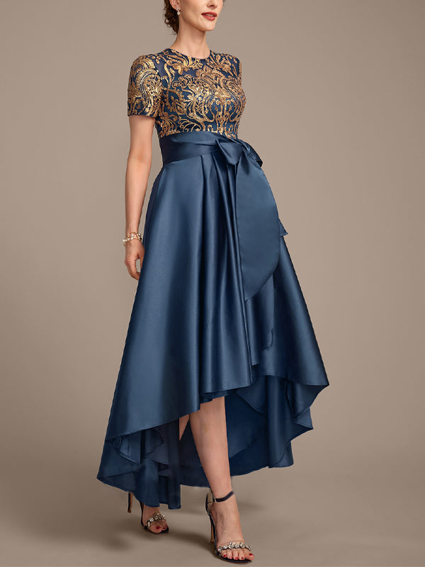 Round Neck Printed Patchwork Midi Dress