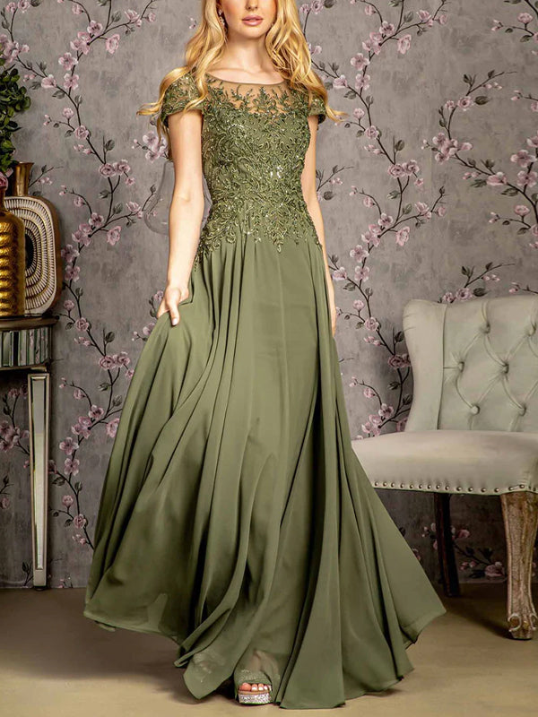 Round Neck Lace Solid Color Maxi Dress