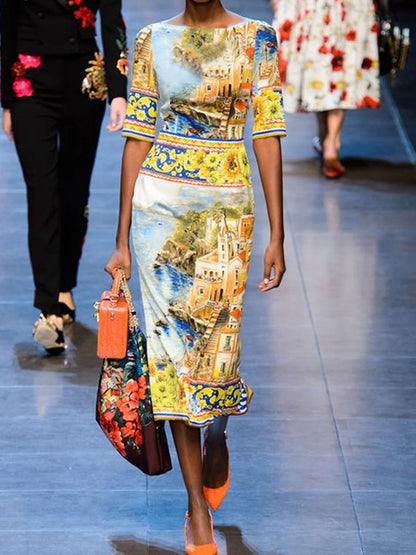 Artistic Urban Retro Print Dress