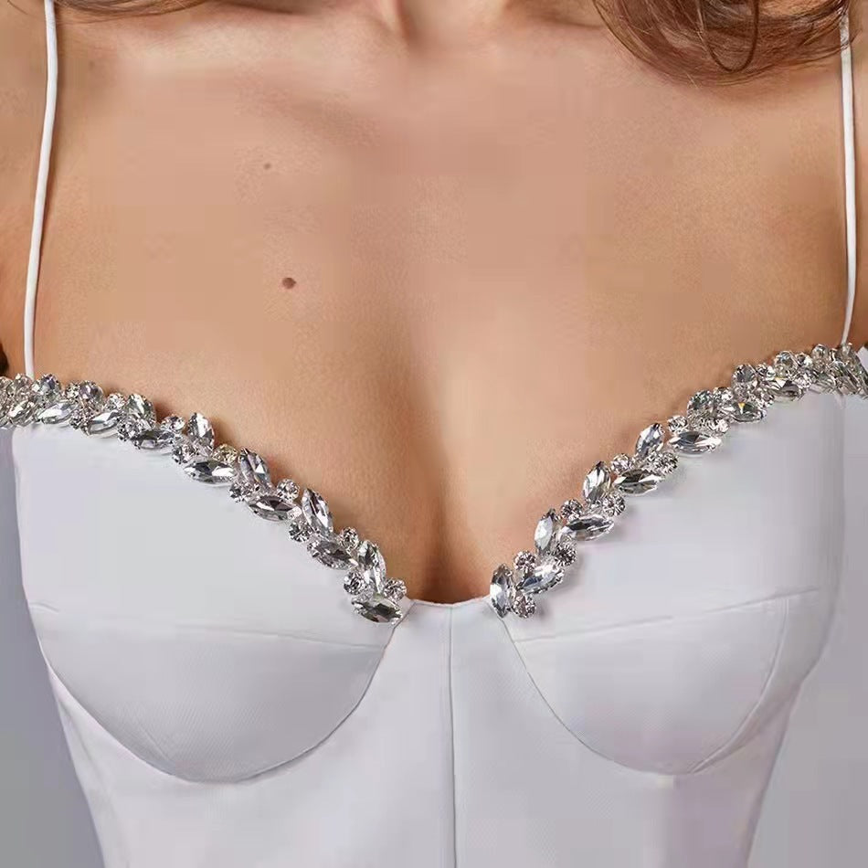 loveedsTM-Diamond-studded suspender slit bandage dress