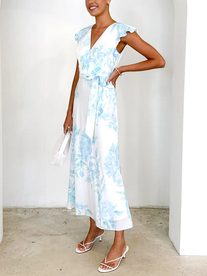 Gentle Lace-up Light Print Women's Dress