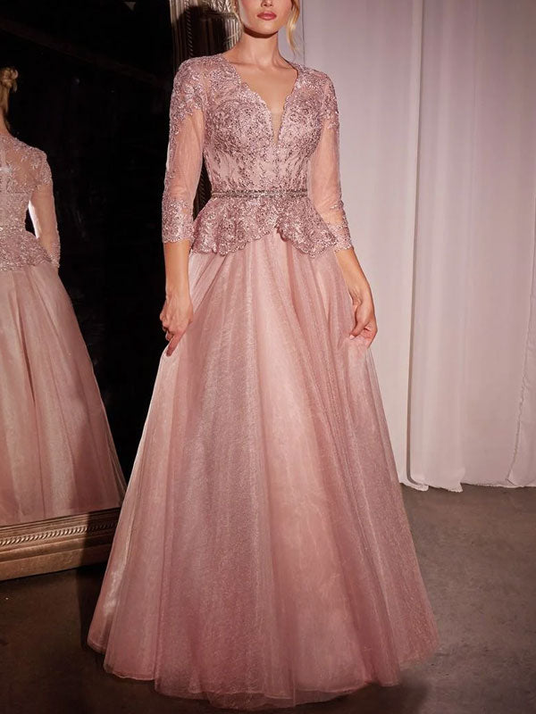 Three-quarter Sleeves Lace Tulle Temperament Mother of the Groom Dress