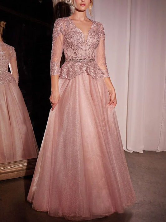 Three-quarter Sleeves Lace Tulle Temperament Mother of the Groom Dress