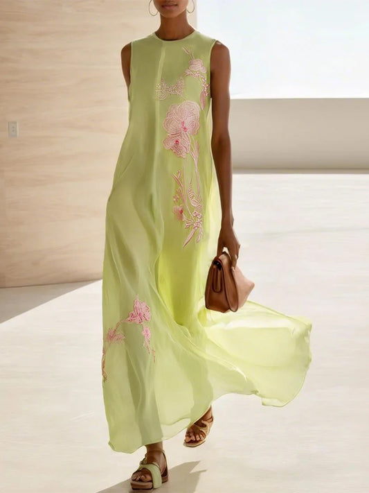 Round Neck Sleeveless Print Maxi Dress