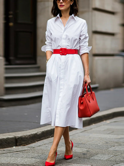 Solid Color Temperament Workplace Women's Shirt Dress