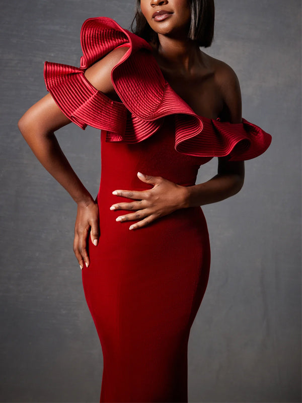 Off-shoulder Solid Color Maxi Dress