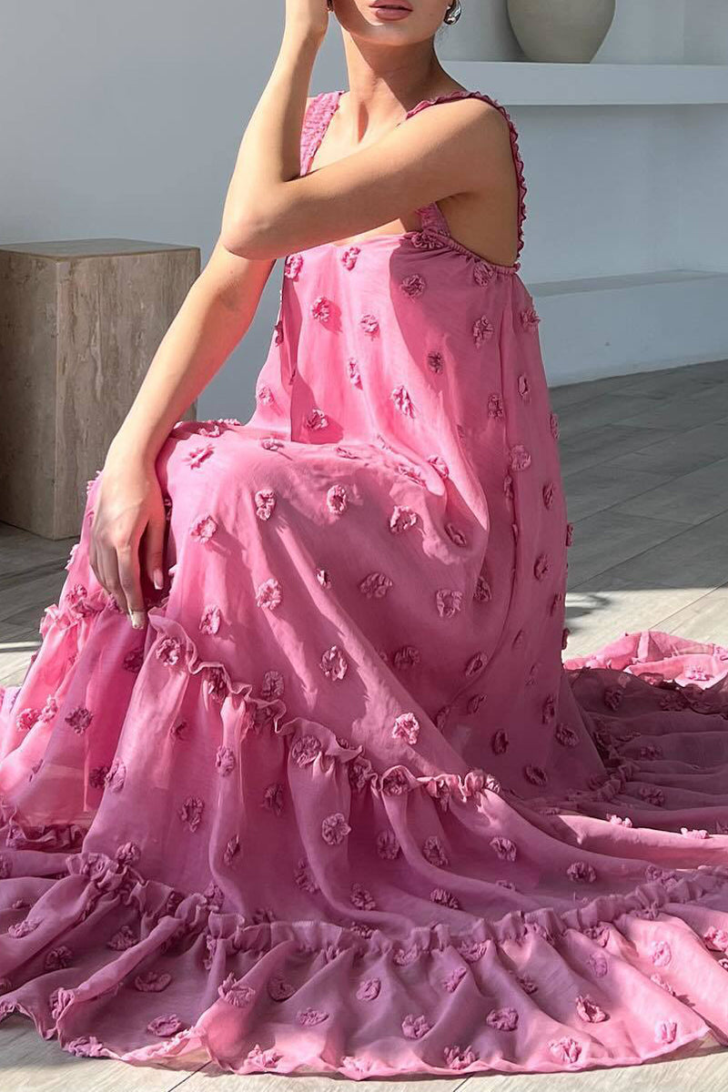 loveedsTM-Elegant Solid Flowers Square Collar Sling Dresses