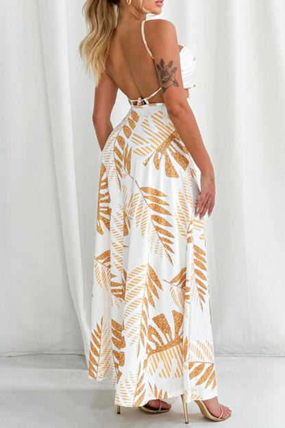loveedsTM-Sexy Casual Print Backless Spaghetti Strap Long Dresses