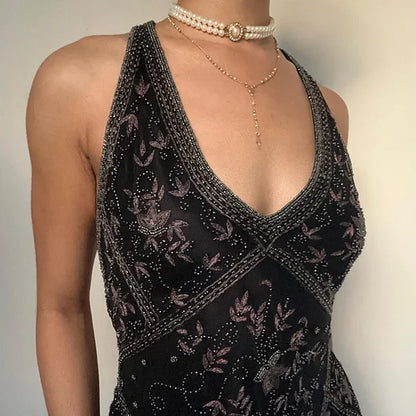 Fairytale Black Vintage Floral Chiffon Long Chiffon Elegant Ball Gown Evening Dress Birthday Party Dress gh4271