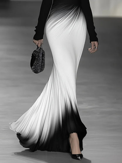 Off-Shoulder Black And White Gradient Maxi Dress