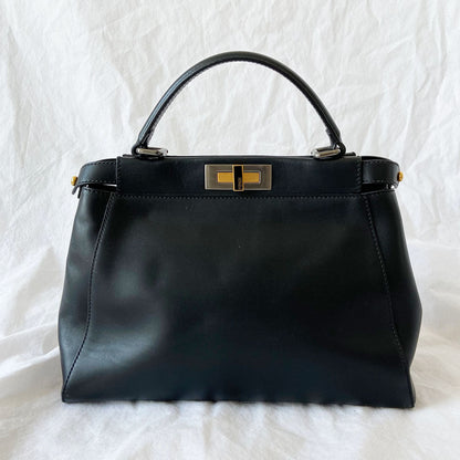 Fendi Black Leather Medium Peekaboo Top Handle Bag