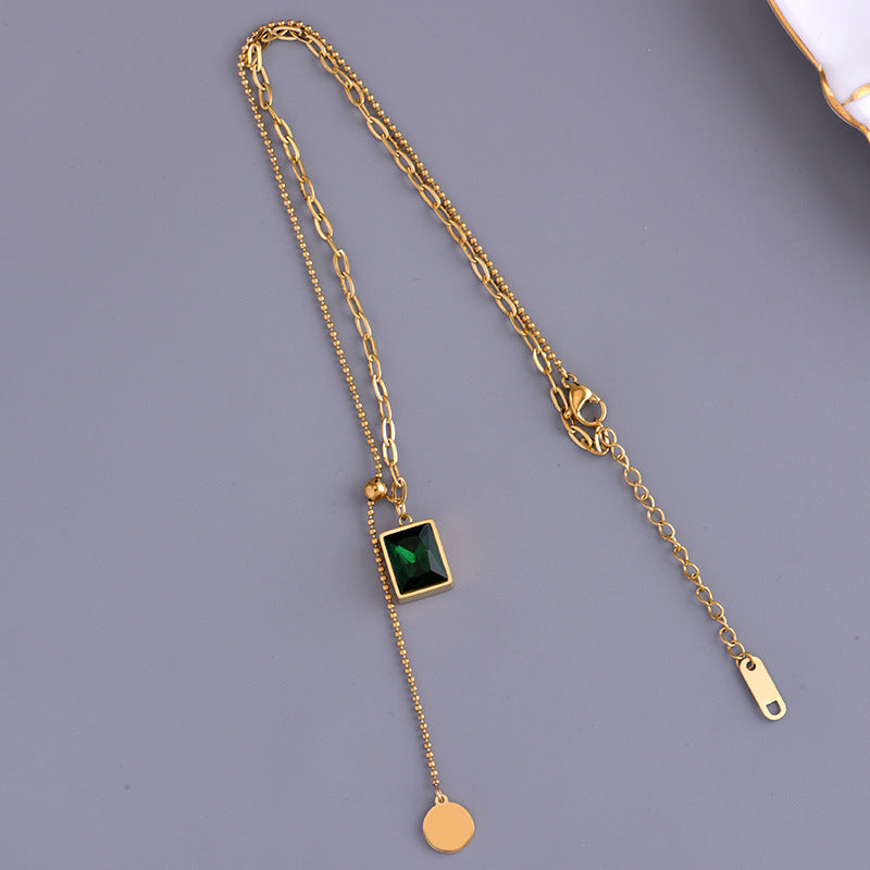 Fashion retro emerald stitching clavicle chain