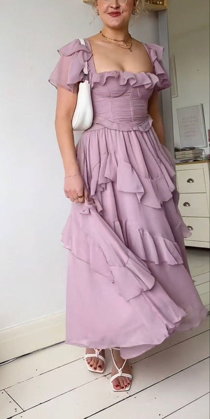 Purple Vintage Elegant Fashion Long Tulle Chiffon Ball Gown Evening Dress Wedding Guest Dress Birthday Party Dress gh4062