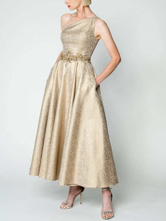 One Shoulder Solid Color Midi Dress