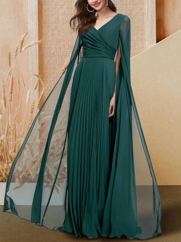 V-neck Solid Chiffon Maxi Dress