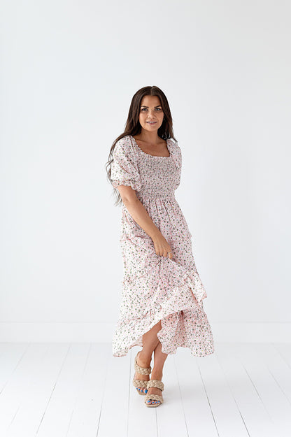 loveedsTM-Gabrielle Floral Midi Dress in Blush