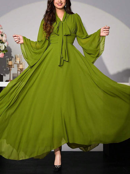 Chiffon Bow Solid Color Women's Dress