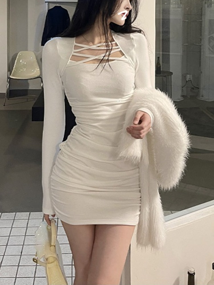 loveedsTM - 2024 Spring Long Sleeve Elegant Bodycon Dress Women Casual Slim Y2k Mini Dress Office Lady One Piece Dress Korean Fashion Chic