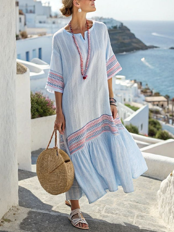 Color Matching Comfortable Temperament Cotton And Linen Dress