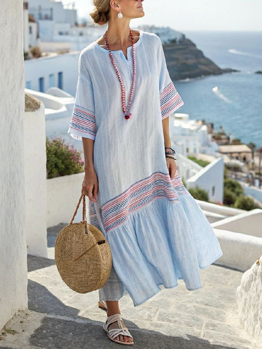 Color Matching Comfortable Temperament Cotton And Linen Dress