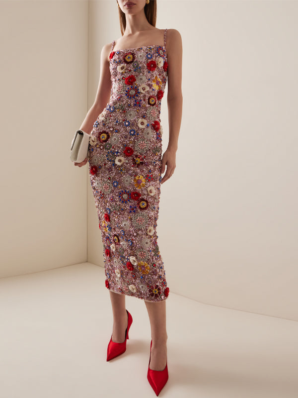 Suspender Sequins Midi Dress