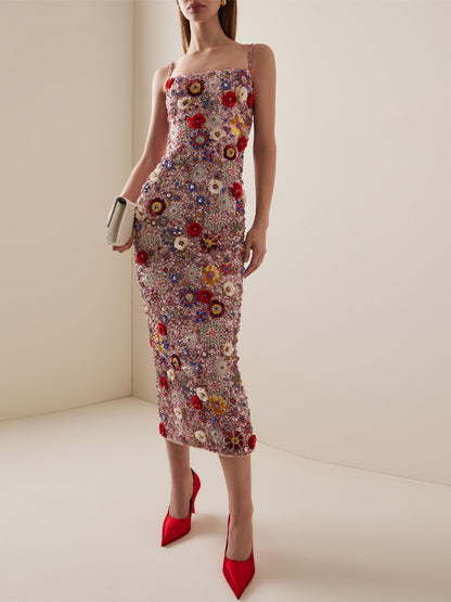 Suspender Sequins Midi Dress