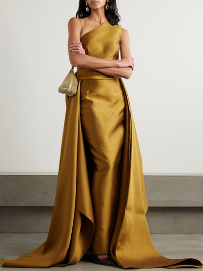 Off-shoulder Solid Color Maxi Dress