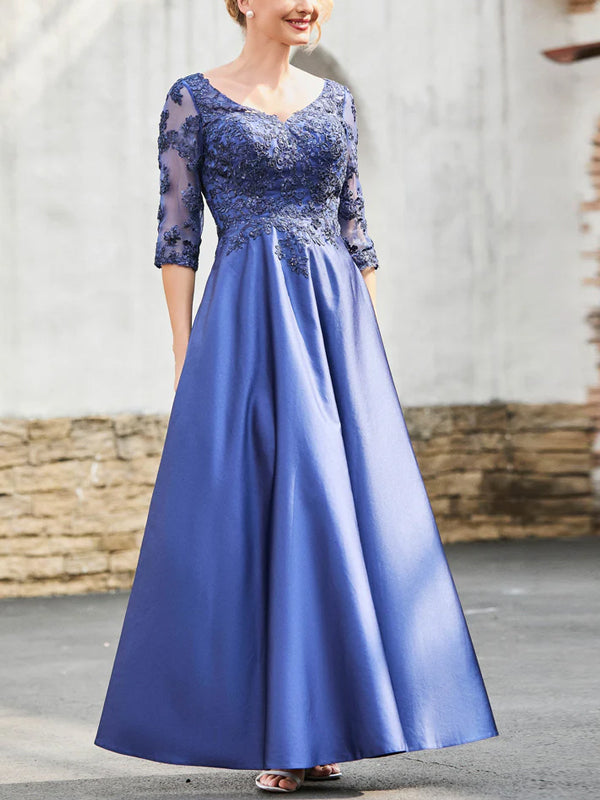 V-neck Lace Solid Color Maxi Dress