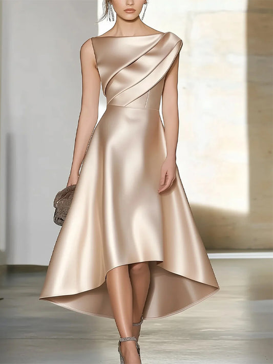 Champagne Irregular Hem Midi Dress