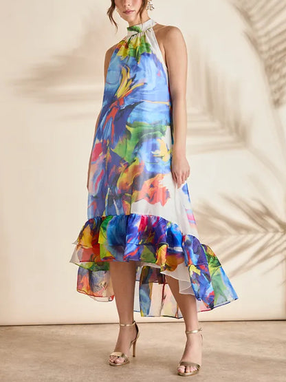 Drop Hem Halter Volume Maxi Dress