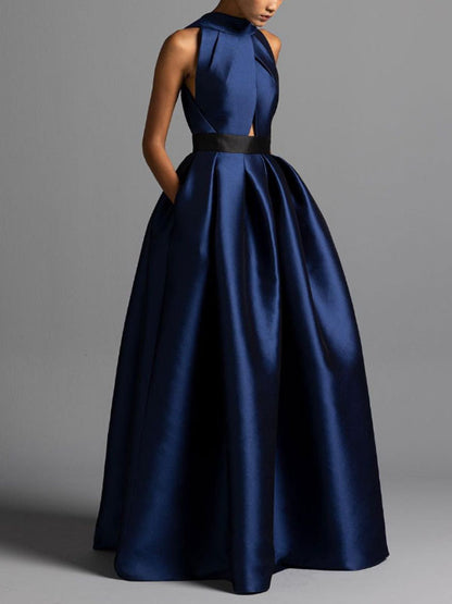 Halter Neck Temperament Satin Ladies Dress