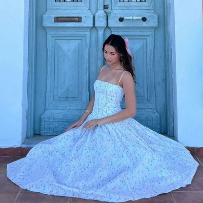 White floral sweet cute elegant long chiffon tube top homecoming dress wedding guest dress birthday party dress gh4083