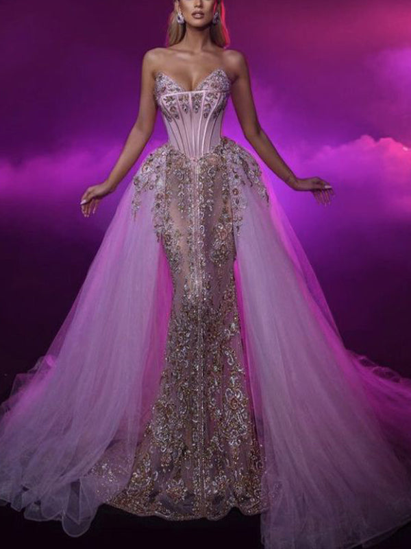 Tube Top Sequin Solid Color Gown