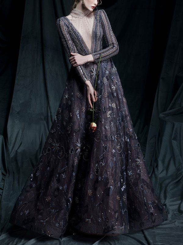 Deep V Temperament Embellished with Elegance Women's Gown